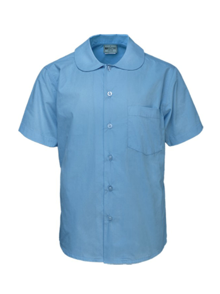 Girls Peter Pan Collar Short Sleeve School Shirt in Sky Blue