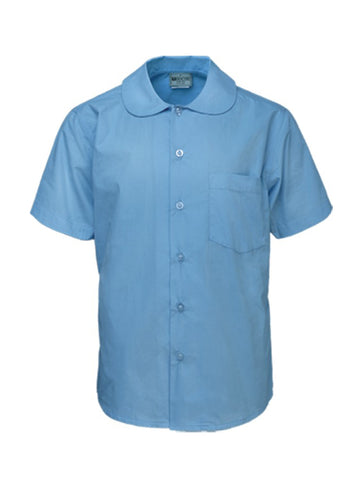 Girls Peter Pan Collar Short Sleeve School Shirt in Sky Blue