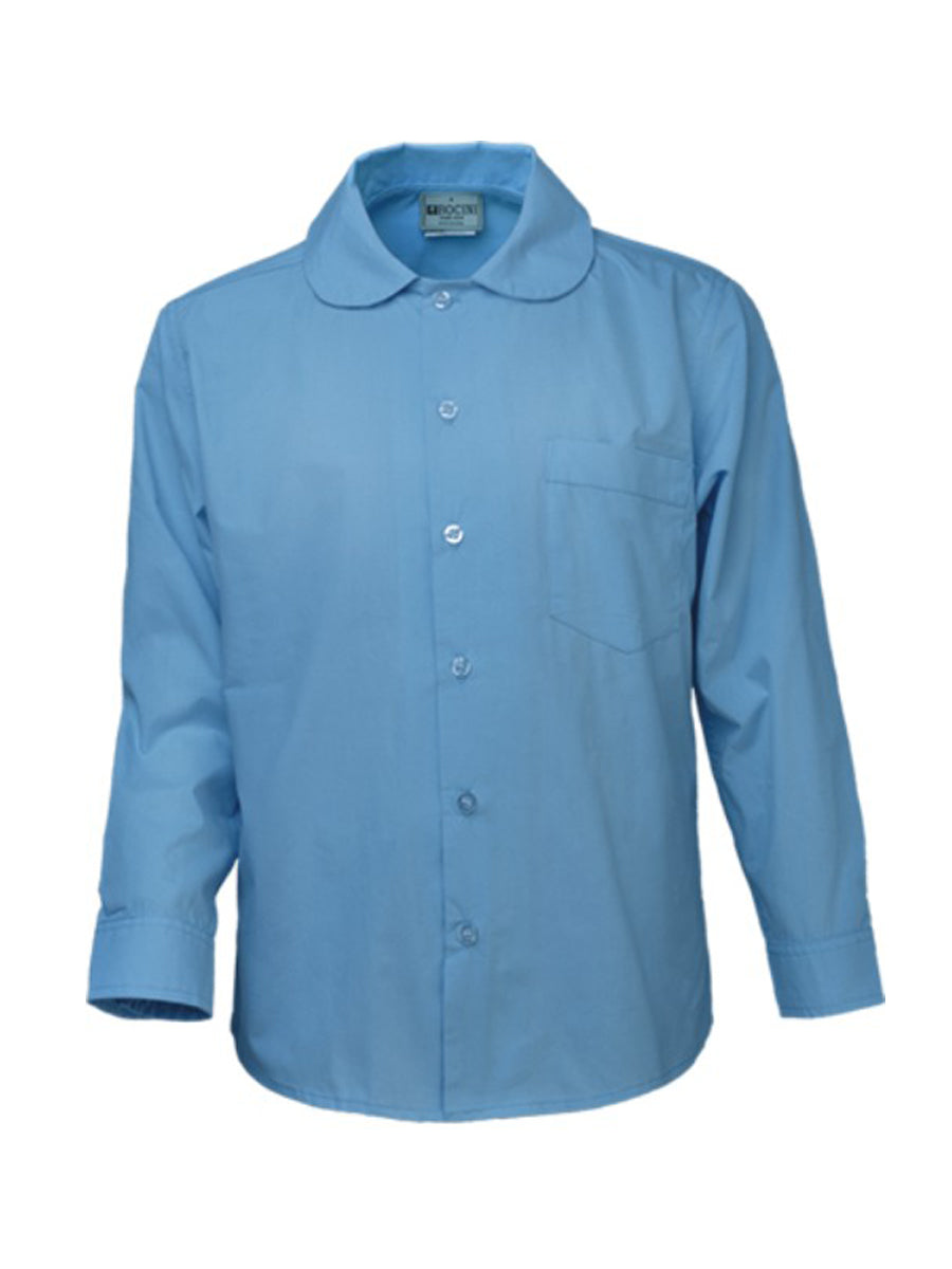 Girls Peter Pan Collar Long Sleeve School Shirt in Sky Blue
