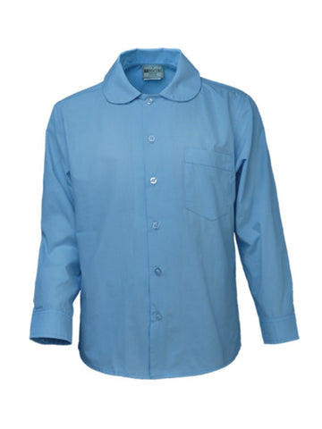 Girls Peter Pan Collar Long Sleeve School Shirt in Sky Blue