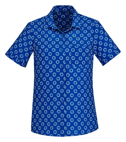 Florence Womens Daisy Print Short Sleeve Shirt Electric Blue front view