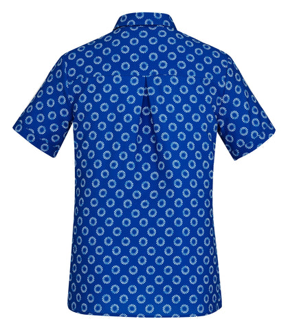 Florence Womens Daisy Print Short Sleeve Shirt Electric Blue back view