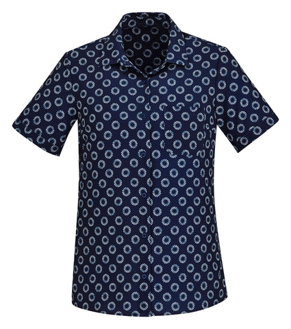 Florence Womens Daisy Print Short Sleeve Shirt Navy front view