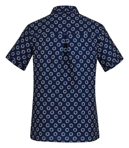Florence Womens Daisy Print Short Sleeve Shirt Navy back view
