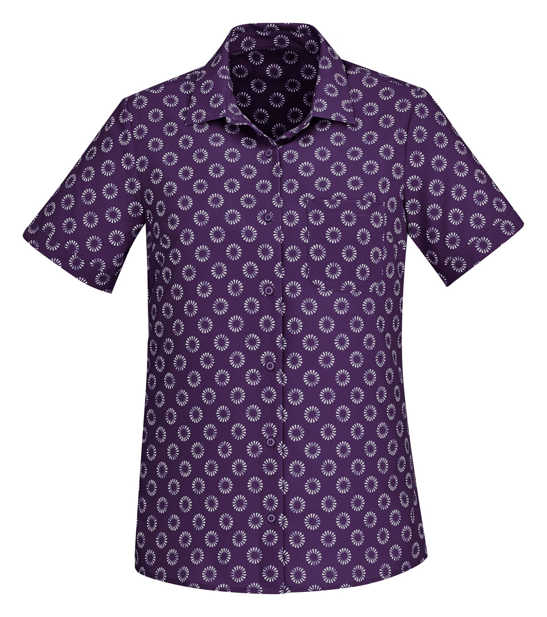 Florence Womens Daisy Print Short Sleeve Shirt in Purple