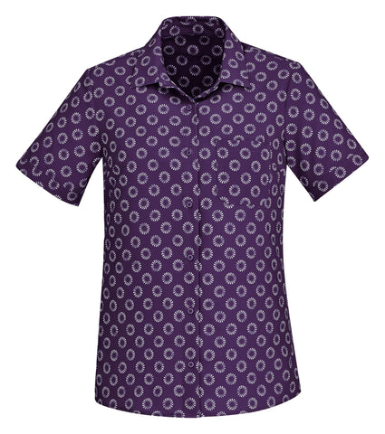 Florence Womens Daisy Print Short Sleeve Shirt in Purple
