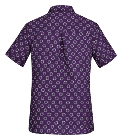 Florence Womens Daisy Print Short Sleeve Shirt Purple back view