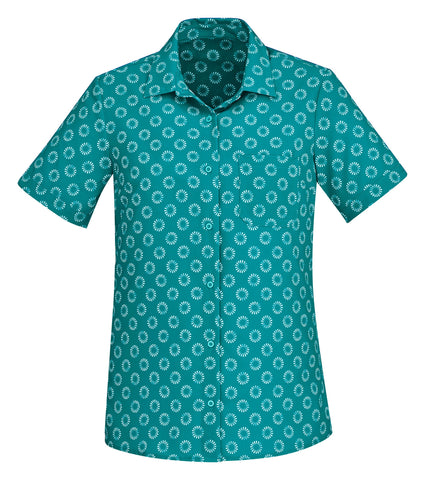 Florence Womens Daisy Print Short Sleeve Shirt Teal front view
