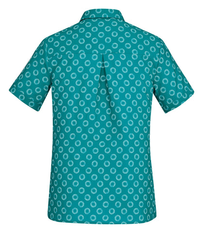 Florence Womens Daisy Print Short Sleeve Shirt Teal back view