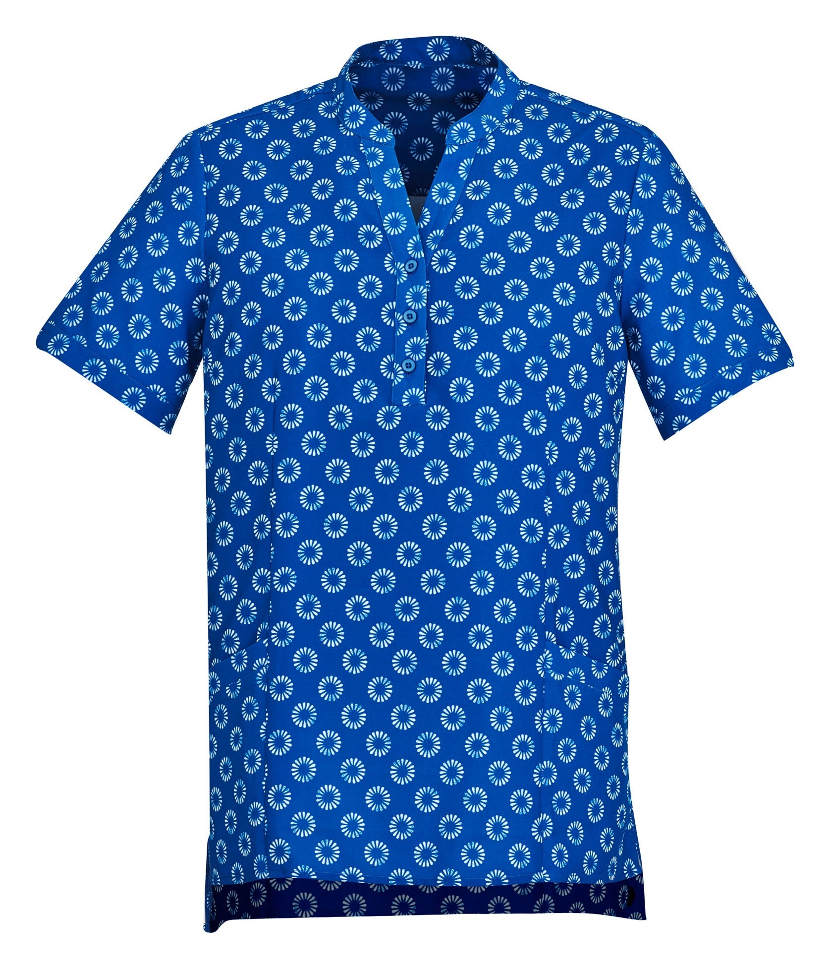 Florence Womens Daisy Print Tunic Electric Blue front view