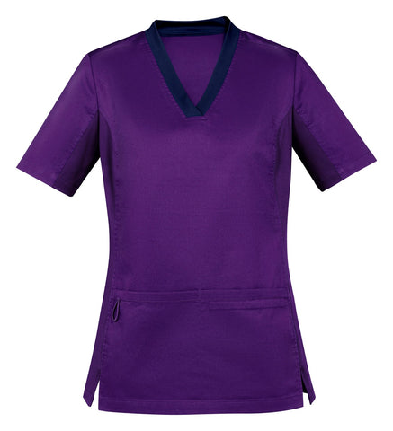Riley Womens Stretch Scrub Top Purple front view