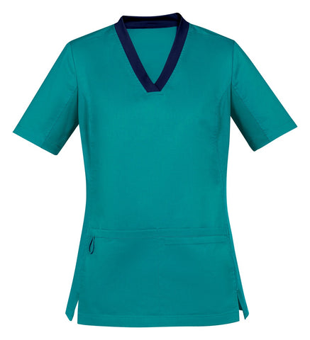 Riley Womens Stretch Scrub Top Teal front view