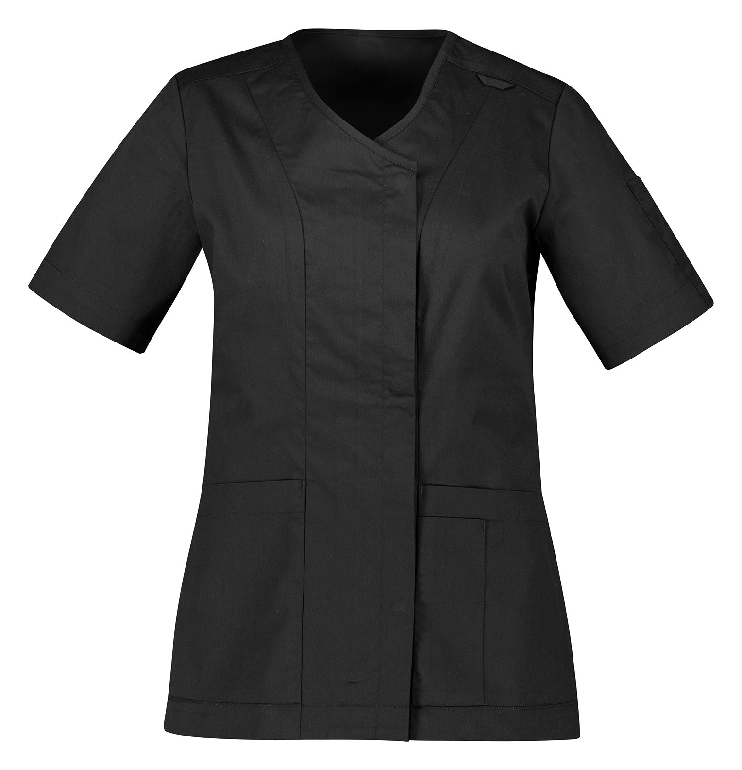 Parks Womens Zip Front Scrub Top Black front view