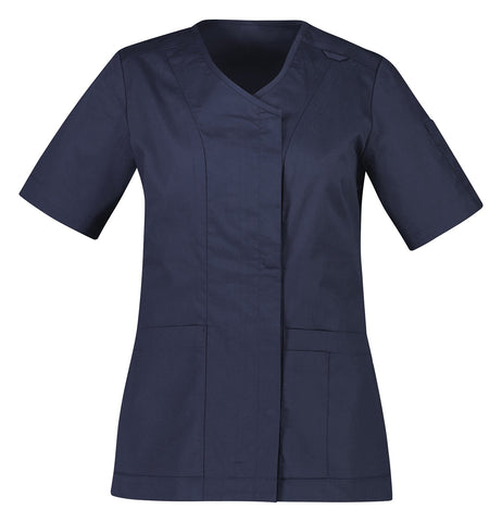 Parks Womens Zip Front Scrub Top in Midnight Navy