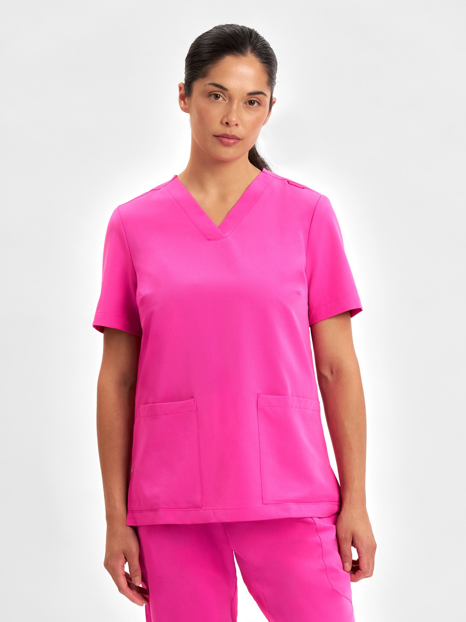 Womens Pink V-Neck Scrub Top-CST245LS-inaura-0