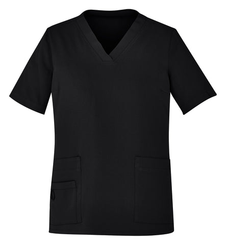 Avery Womens V-Neck Scrub Top Black front view