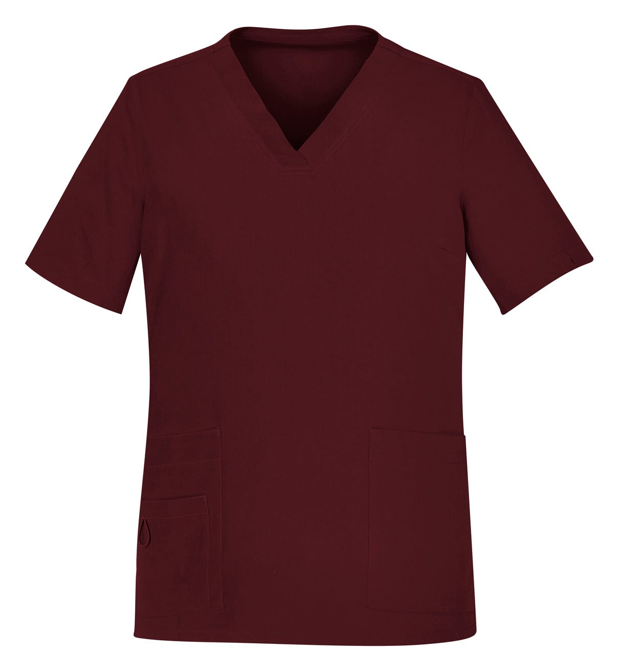 Avery Womens V-Neck Scrub Top Burgundy front view