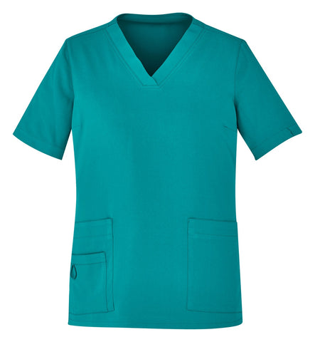 Avery Womens V-Neck Scrub Top Teal front view
