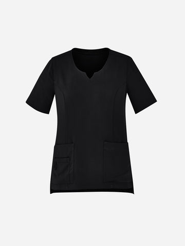 Avery Womens Round Neck Scrub Top Black front view