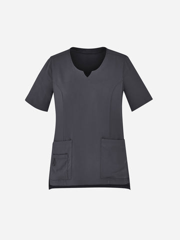 Avery Womens Round Neck Scrub Top Charcoal front view