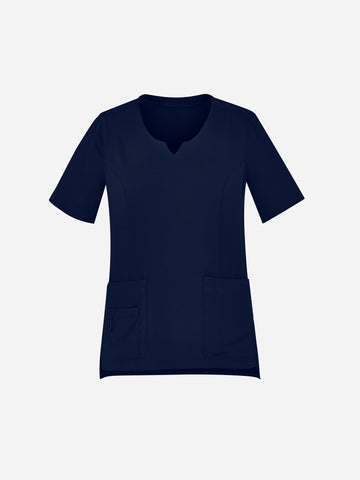 Avery Womens Round Neck Scrub Top Midnight Navy front view