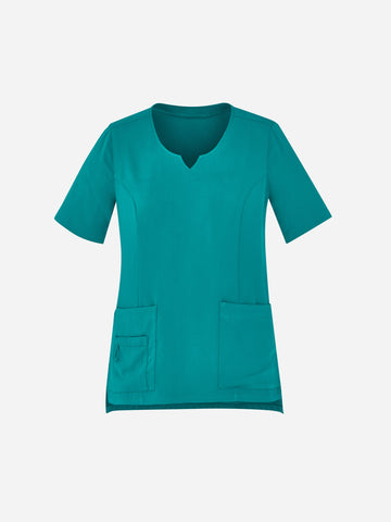 Avery Womens Round Neck Scrub Top Teal front view