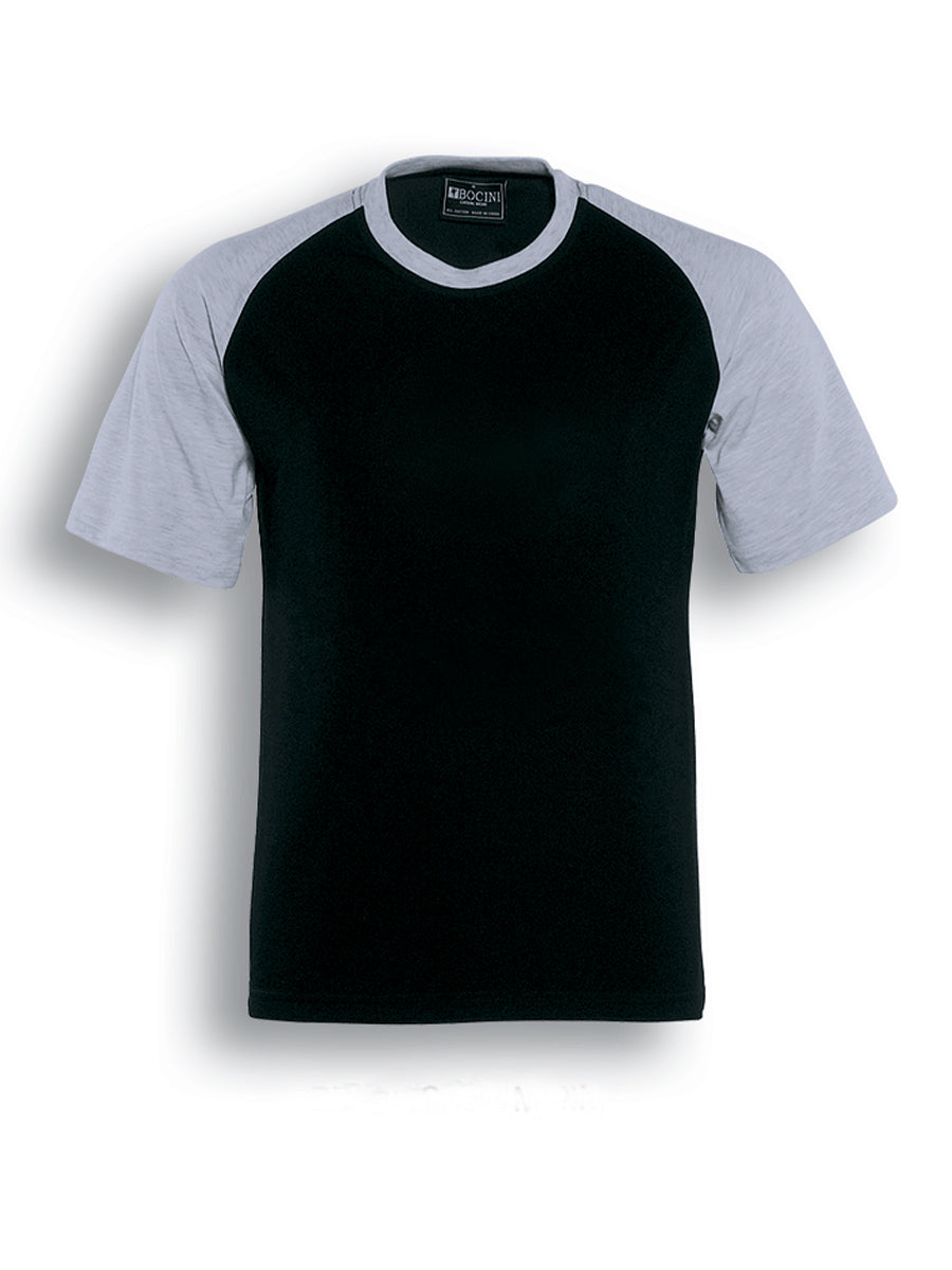 Unisex Adults Raglan Sleeve Tee Shirt in Black/Snow