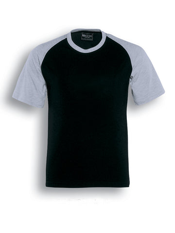 Unisex Adults Raglan Sleeve Tee Shirt in Black/Snow
