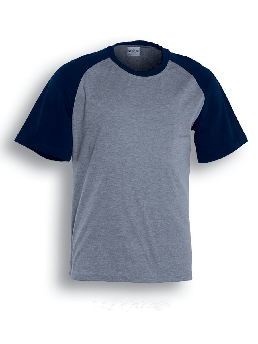 Unisex Adults Raglan Sleeve Tee Shirt in Grey/Navy