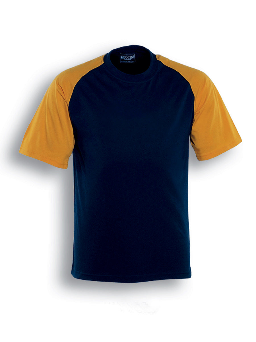 Unisex Adults Raglan Sleeve Tee Shirt in Navy/Gold