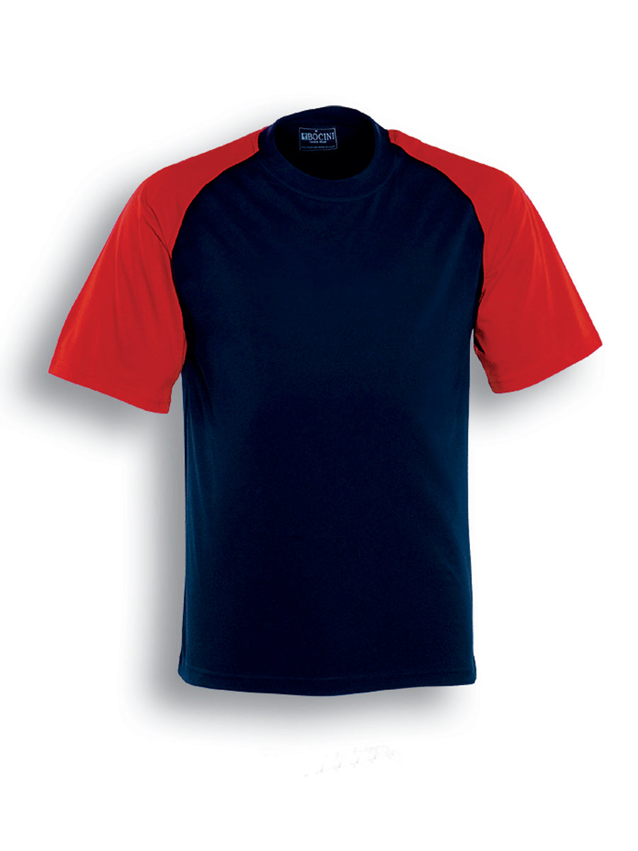 Unisex Adults Raglan Sleeve Tee Shirt in Navy/Red