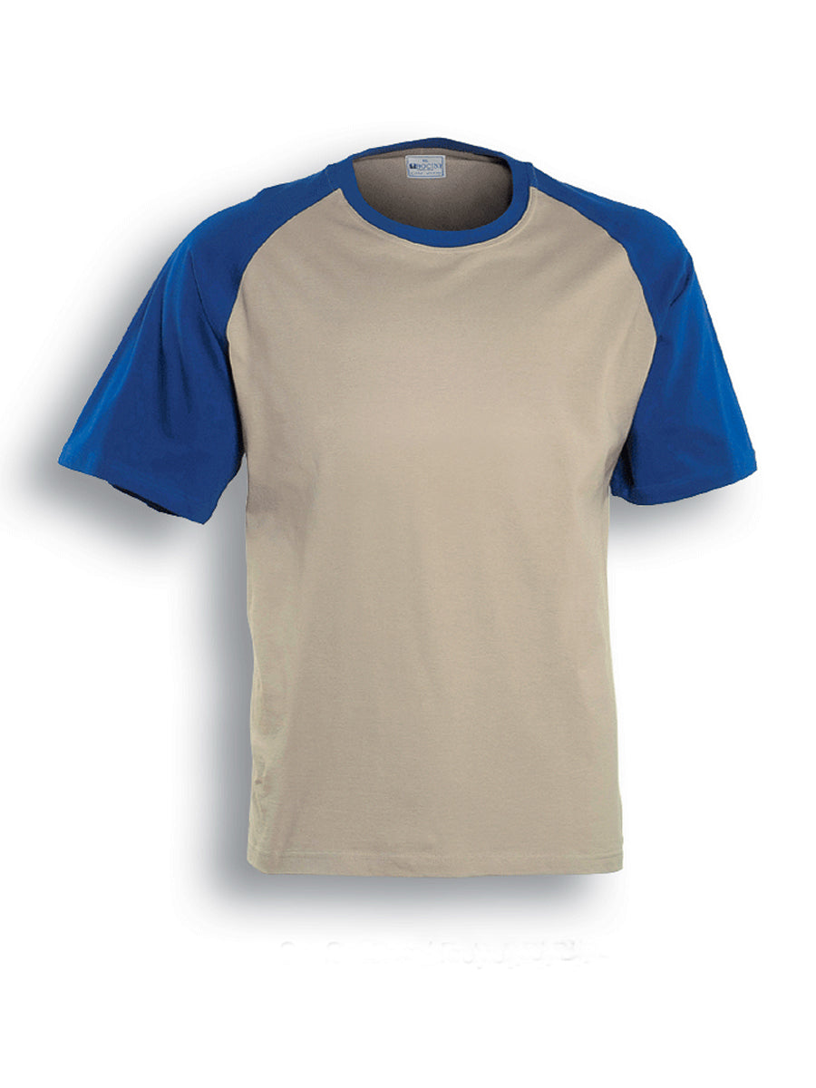 Unisex Adults Raglan Sleeve Tee Shirt in Sand/Royal