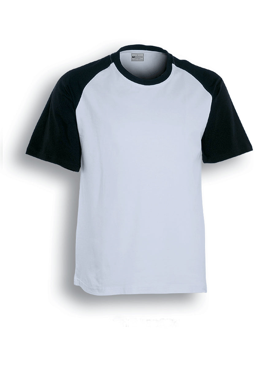Unisex Adults Raglan Sleeve Tee Shirt in White/Black