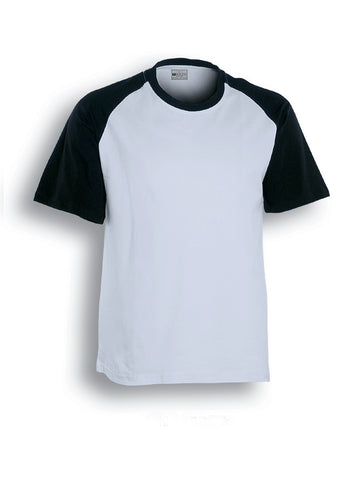 Unisex Adults Raglan Sleeve Tee Shirt in White/Black