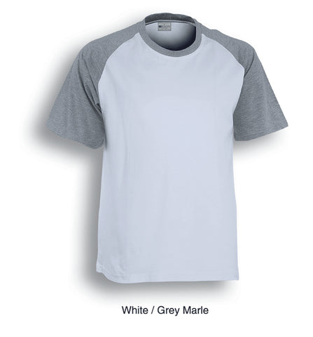 Unisex Adults Raglan Sleeve Tee Shirt in White/Grey