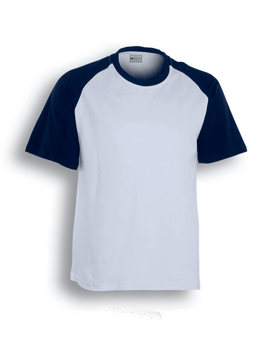 Unisex Adults Raglan Sleeve Tee Shirt in White/Navy