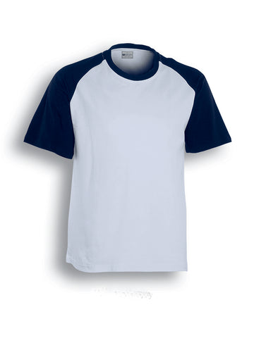 Unisex Adults Raglan Sleeve Tee Shirt in White/Navy