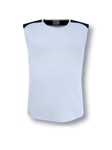 Team Essentials - Mens Contrast Feature Tank in White/Navy