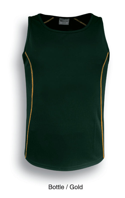 Stitch Feature Essentials-Mens Stitch Singlet in Bottle Green/Gold