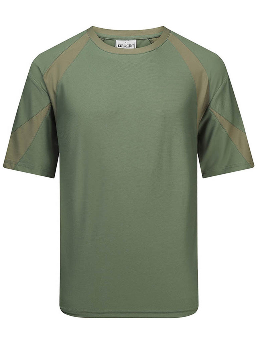 Three Tone Contrast Sports Tee in Olive/Army Green