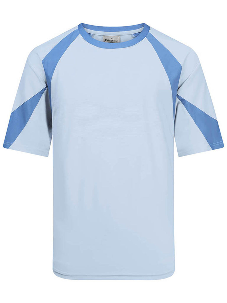 Three Tone Contrast Sports Tee in Stone Blue/Sky Blue