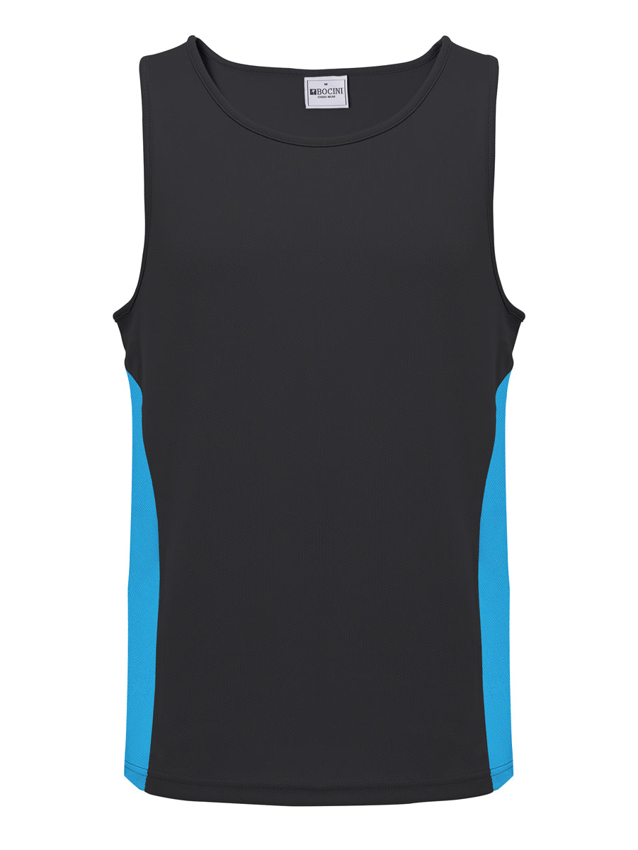 Unisex Adults Mens/Kids Micro Mesh Contrast Singlet in Black/Cyan