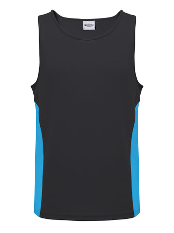 Unisex Adults Mens/Kids Micro Mesh Contrast Singlet in Black/Cyan