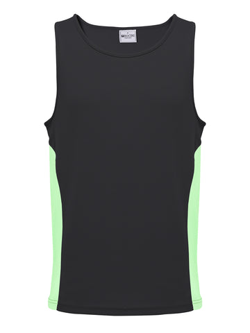 Unisex Adults Mens/Kids Micro Mesh Contrast Singlet in Black/Lime
