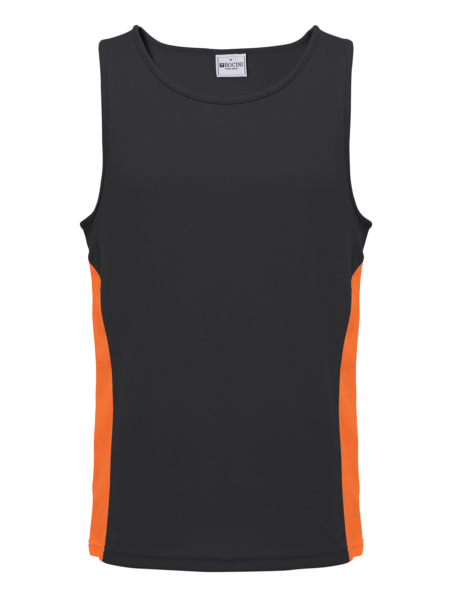 Unisex Adults Mens/Kids Micro Mesh Contrast Singlet in Black/Orange
