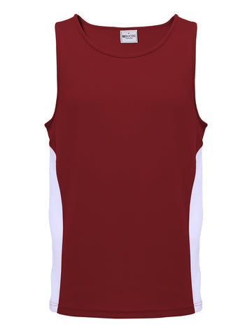 Unisex Adults Mens/Kids Micro Mesh Contrast Singlet in Burgundy/White