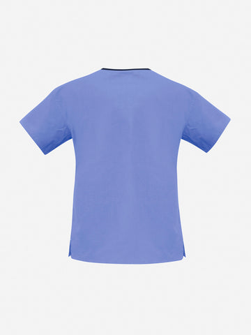 Classic Womens Contrast Scrub Top Mid Blue/Navy back view