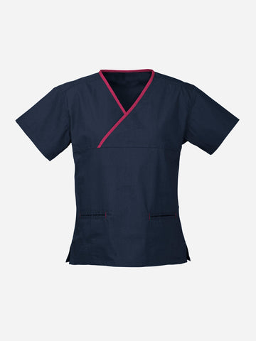 Classic Womens Contrast Scrub Top Navy/Fuchsia front view