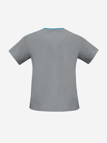 Classic Womens Contrast Scrub Top Pewter/Aqua back view