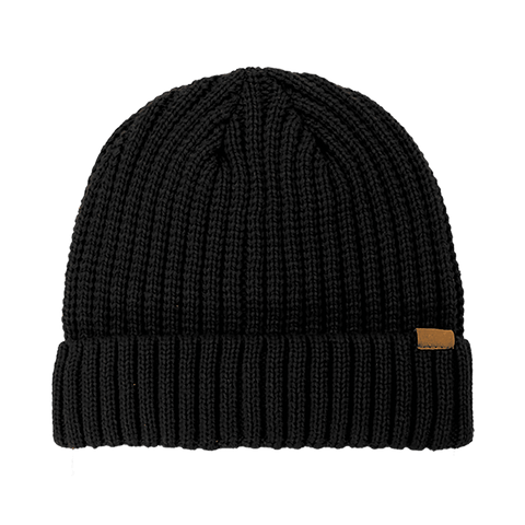 B2200 Headwear24 Rib Knitted Cuffed Beanie - Black